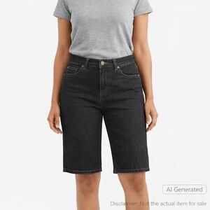 Woolrich Size 10 Black Denim Bermuda Shorts Mid Rise Stretch